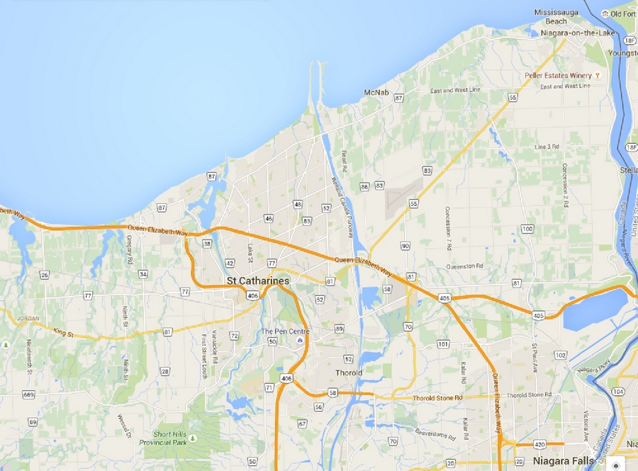 Mape of the area around Niagara on the Lake (upper right).