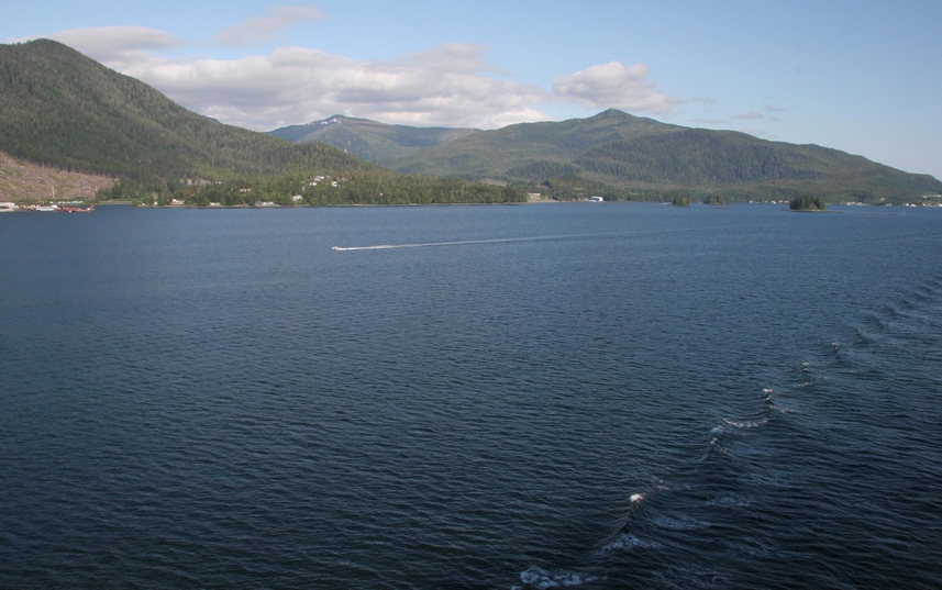 Description: Water and mountains leaving Ketchikan 